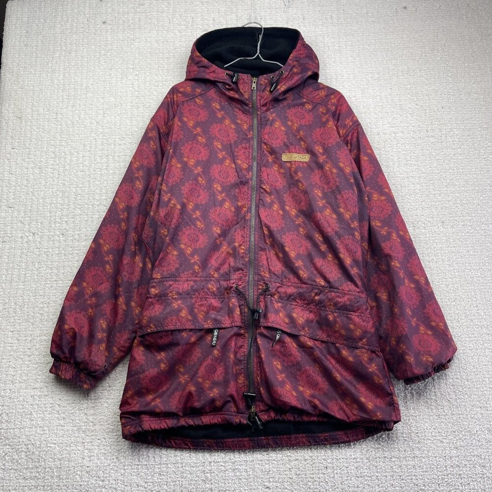 VTG Louis Garneau Women Jacket Red Trippy Floral AOP Polar Fleece Lined Retro